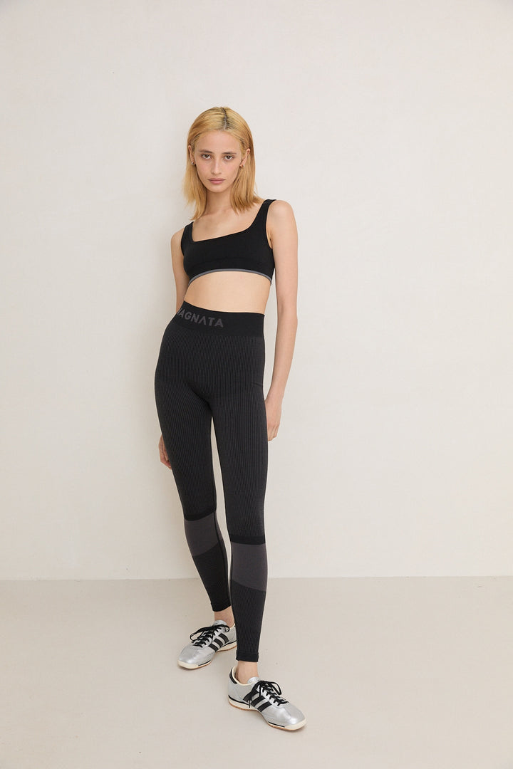 FINE RIB WOOL BRALET - BLACK