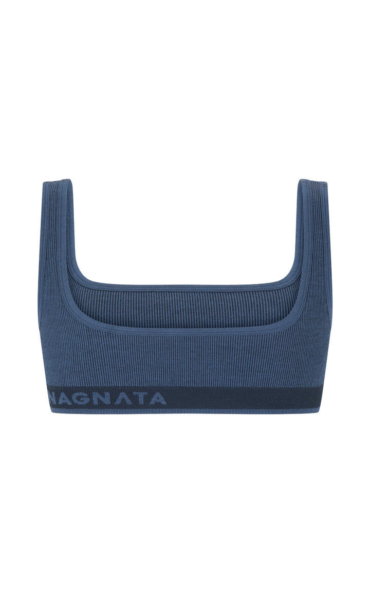 FINE RIB WOOL BRALET - DENIM