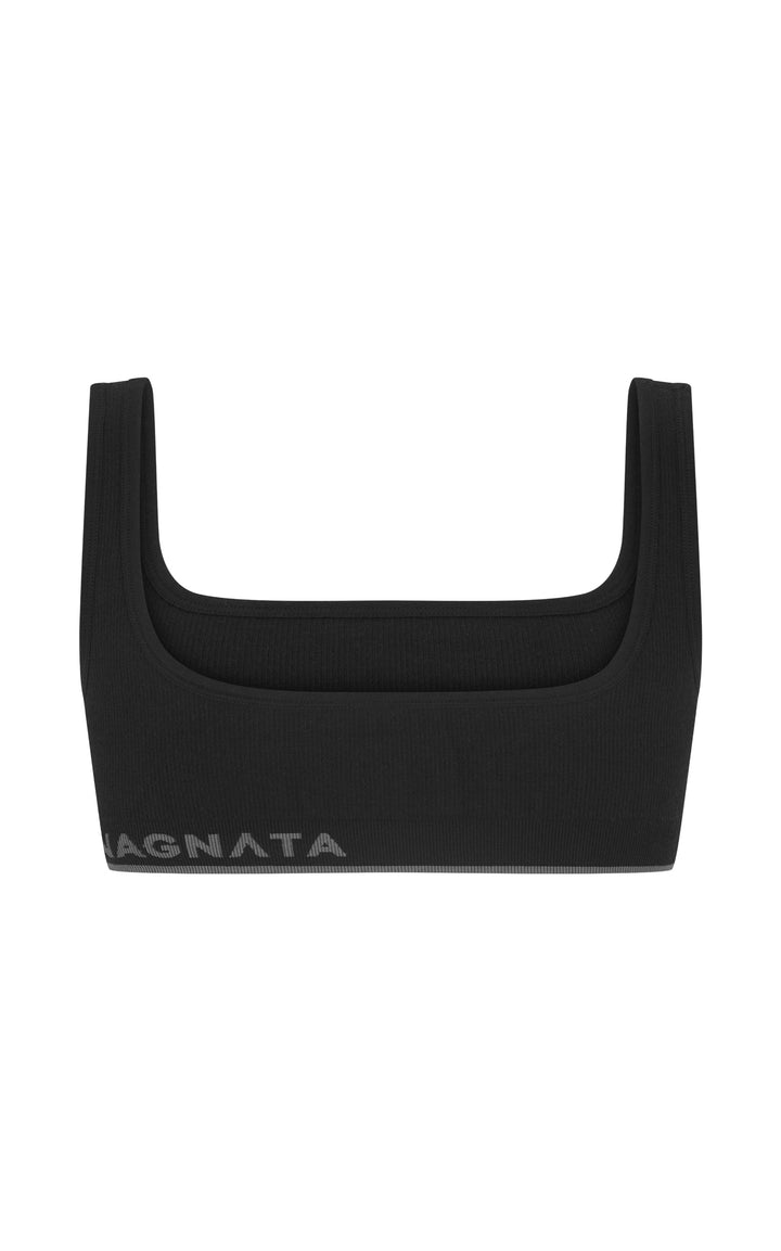 FINE RIB WOOL BRALET - BLACK