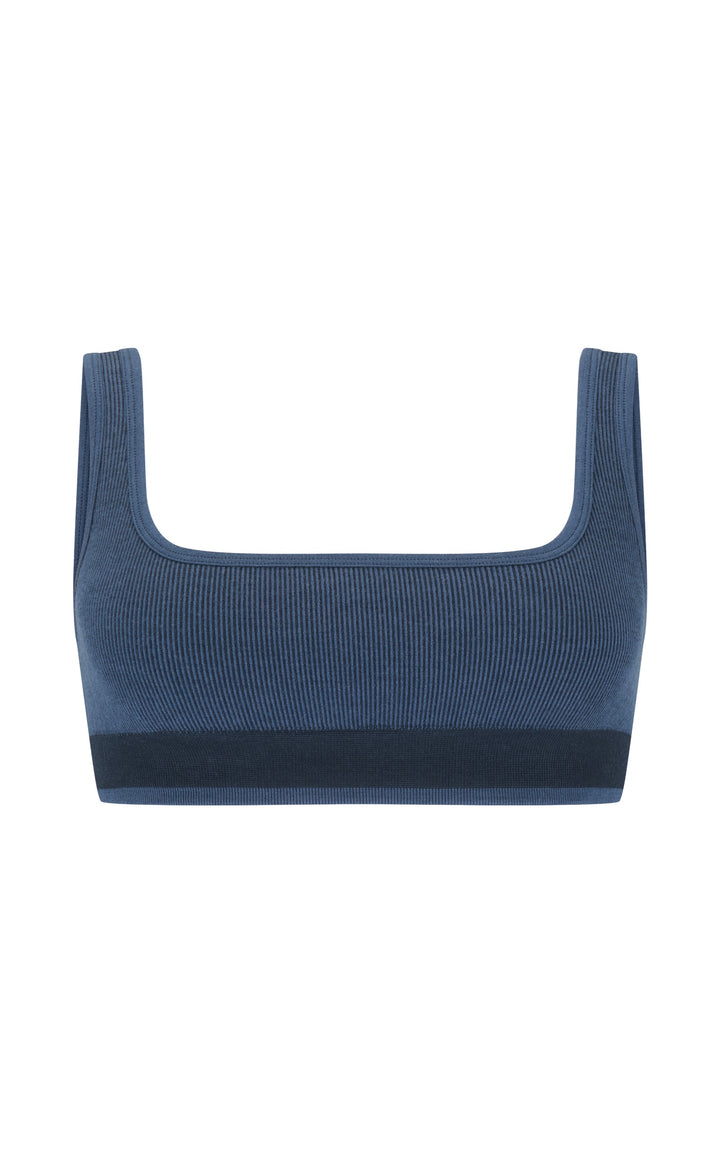 FINE RIB WOOL BRALET - DENIM