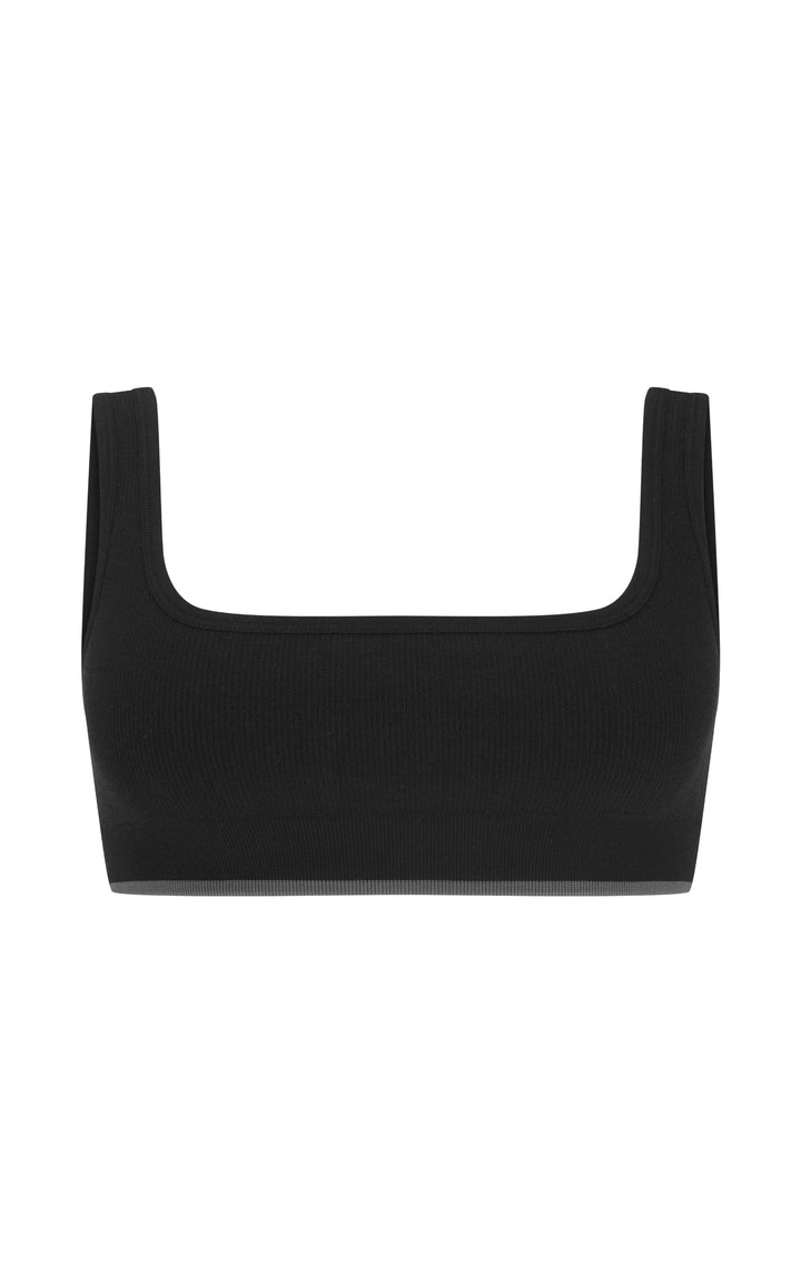 FINE RIB WOOL BRALET - BLACK