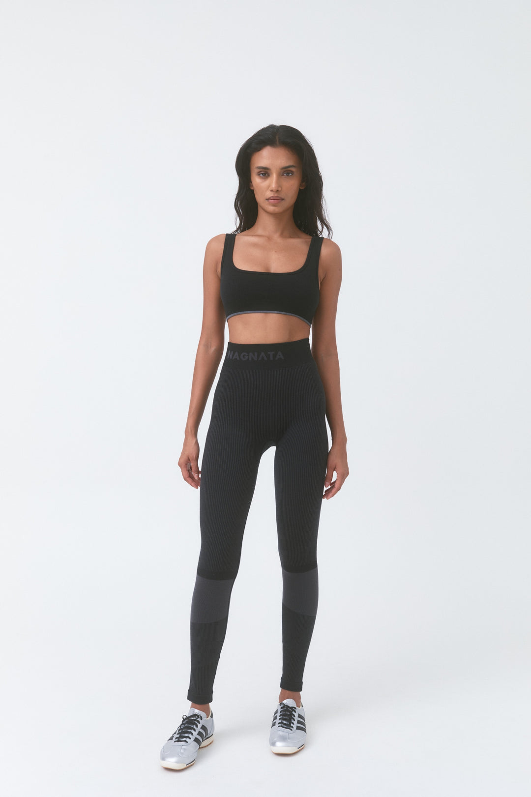 FINE RIB WOOL BRALET - BLACK