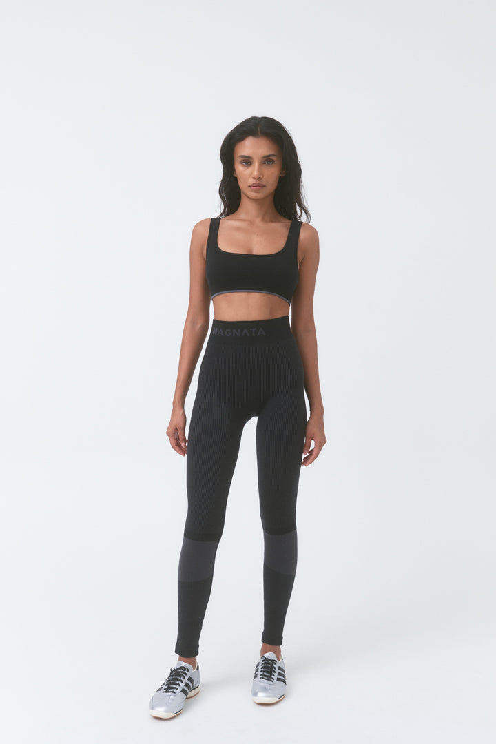FINE RIB WOOL BRALET - BLACK